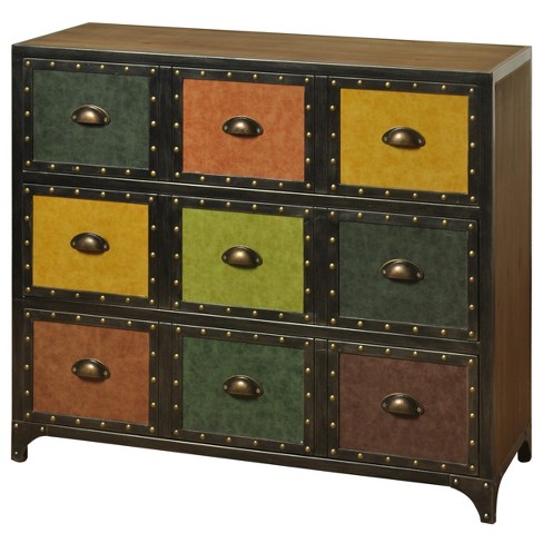 3 Drawer Chest With Textured Faux Leather Drawer Face Panels