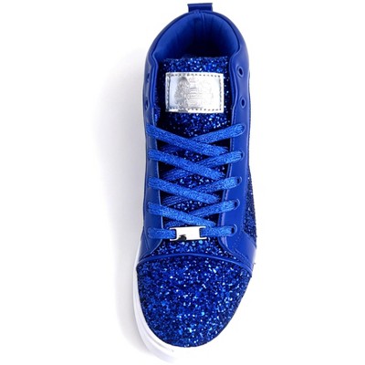 Bangka Men's High Top Sneakers Fashion Glitter Blink Lace Up Dress Shoes, royal blue-12 — фото 4