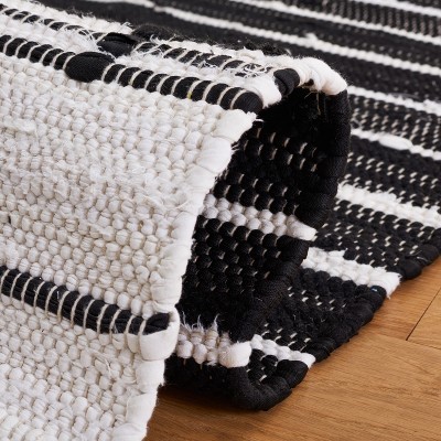 Black and White Striped Wool Cotton 4' x 6' Area Rug
