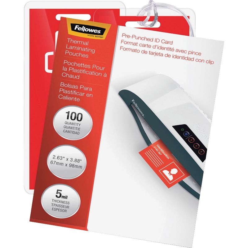 Fellowes Laminating Pouches Punched 2-5/8"x3-7/8 100/PK CL 52016, 1 of 8