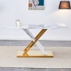 63" Modern Marble Pattern Dining Table,Rectangular Glass Kitchen Table,Dining Table With X Shaped Legs And Stainless Steel Base-Coolbibila - 2 of 4