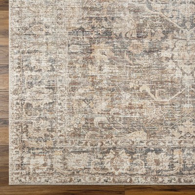 Beige and Tan Rectangular Polyester Area Rug