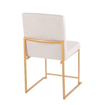 Set of 2 Beige Upholstered Dining Chairs with Gold Metal Frame