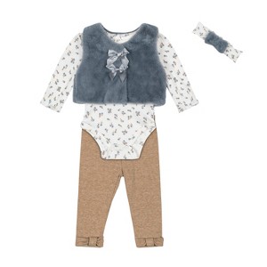 Nicole Miller Infant Girls 4 Piece Faux Fur Vest Set - 1 of 4