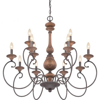 Rustic Black and Walnut 12-Light Candle Chandelier