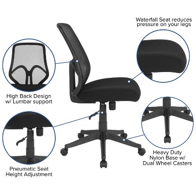 Ergonomic High-Back Armless Black Mesh Swivel Office Chair