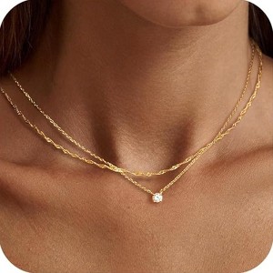 HTUTWOO Diamond Necklaces for Women, Dainty 14k Gold/Sterling Silver Choker Necklace Simple Gold Plated CZ Jewelry Necklaces for Women Trendy Gifts - 1 of 4