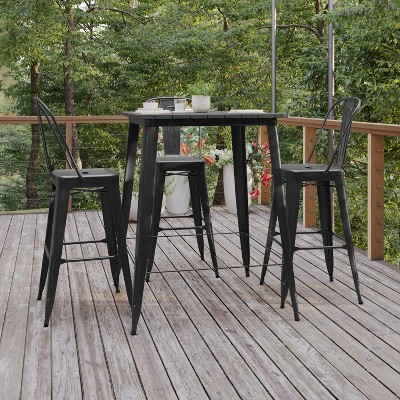 Black Steel and Poly Resin Indoor/Outdoor Bar Height Table