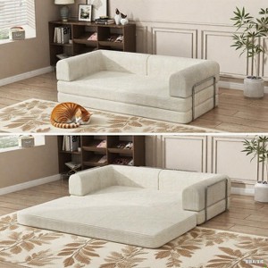 Convertible Corduroy Sleeper Sofa Bed,Folding Mattress Couch with Fixed-Shape Frame, 3 Seater Fold Out King Size Futon, Floor Couch for Living Room - 1 of 4