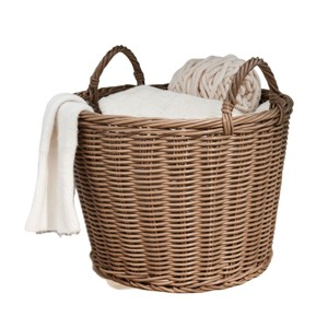 SEVOBAL Laundry Bags and Baskets Round Woven Basket Durable and Lightweight Design with Handles for Organizing Towels, Toys, Brown, 16"*2"*10.5" - 1 of 4