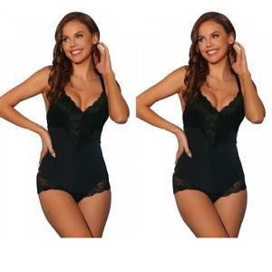 Allegra K Women's Lace Adjustable Straps Tummy Control Backless V Neck Body Shapers 2 Packs - 1 of 4