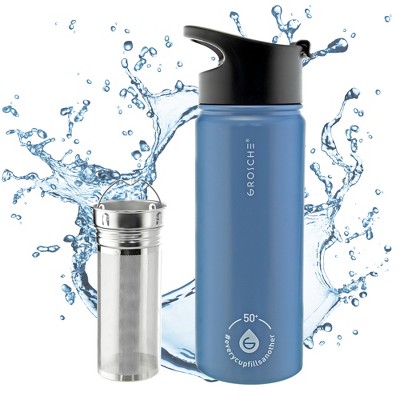 1pc Blue 1700ml Insulated Water Bottle With Tea Strainer For