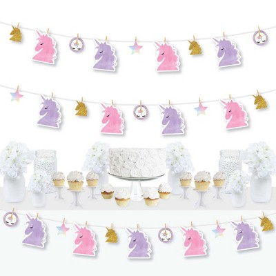 Big Dot of Happiness Rainbow Unicorn - Magical Unicorn Baby Shower or Birthday Party DIY Decorations - Clothespin Garland Banner - 44 Pieces