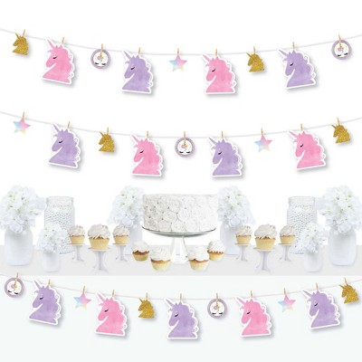 Big Dot of Happiness Rainbow Unicorn - Magical Unicorn Baby Shower or Birthday Party DIY Decorations - Clothespin Garland Banner - 44 Pieces