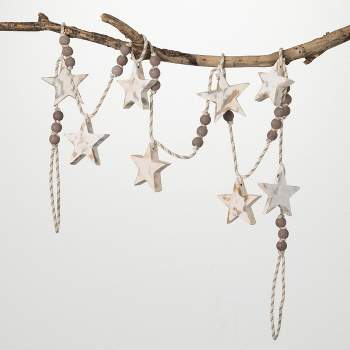 Gray & White Star Bead Garland Multicolor 62"H Wood