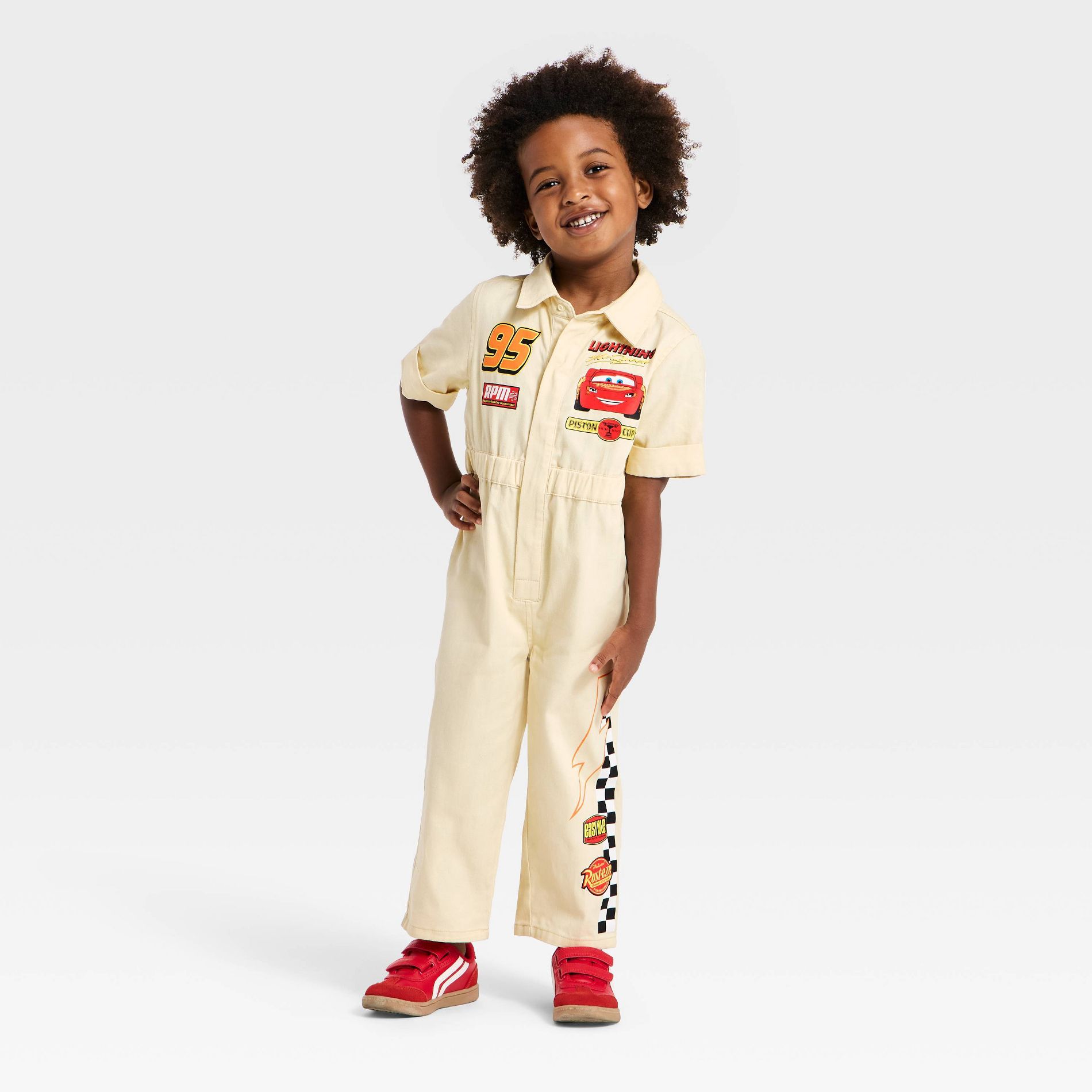 Toddler Boys' Disney Cars Lightning McQueen Mechanic Jumpsuit - Khaki
