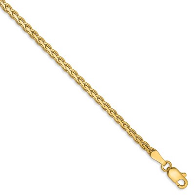 Black Bow Jewelry 2.5mm, 14k Yellow Gold, Flat Wheat Chain Bracelet, 7 Inch