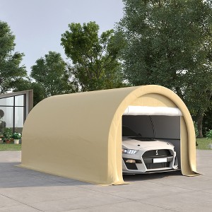 Gulches 10' x 16' Heavy Duty Carport, Portable Garage Storage Tent with Large Zippered Door, Anti-UV PE Canopy for Car, Truck, Boat & Tools (Beige) - 1 of 4