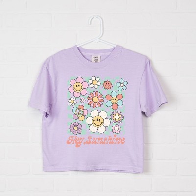 Simply Sage Market Women's  Hey Sunshine Flowers Short Sleeve Relaxed Fit Cropped Graphic Tee