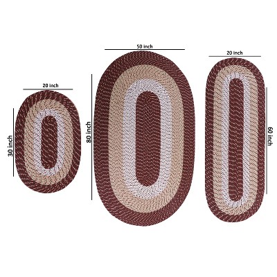 Alpine 3 Piece Collection 100% Polypropylene Durable & Stain Resistant Double Sided Reversible Indoor Braided Rug Set