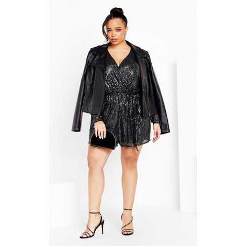 Women's Plus Size Sequin Playsuit - gunmetal | CITY CHIC - image 1 of 4