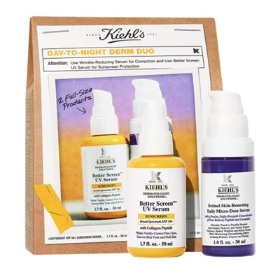 Kiehl's Day to Night Derm Duo Skincare Set (Better Screen UV Serum 1.7 oz, Retinol Skin-Renewing Daily Micro-Dose Serum 1 oz)