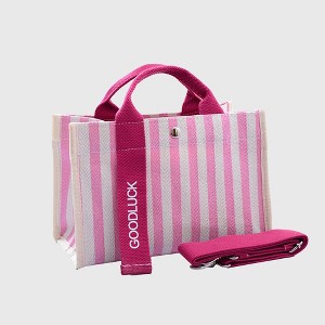 Anna-Kaci Women's Striped Canvas & Nylon Tote Bag - Multi - functional Casual Shoulder Bag - 1 of 4