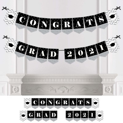 Big Dot of Happiness Silver Tassel Worth The Hassle - Graduation Party Bunting Banner - Silver Party Decorations - Congrats Grad 2021