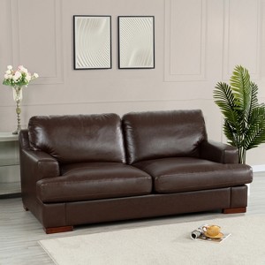 Home Imports Emporium Genuine Leather Living Room Set – Sofa Sets with Goose Feather Cushions and Mid-Century Modern Design - 1 of 4
