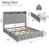 Garvee King Bed Frame with 50.8" Tall Headboard, Platform Velvet Upholstered Bed Frame with 4 Storage Drawers, Charging Station, Led Lights, Grey - 3 of 4