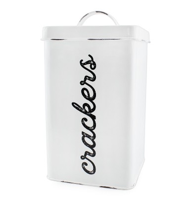 AuldHome Design Rustic Cracker Tin; Square Enamelware Farmhouse Cracker Canister