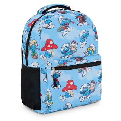 Smurfs Allover Print Backpack - Smurfs, Smurfette, Papa Smurf and Gargamel - Adult and Kids School Bag (Blue)