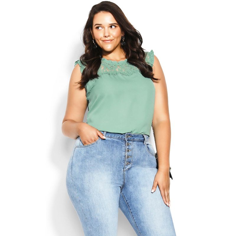Women's Plus Size Lace Angel Top - sage | CITY CHIC, 1 of 4