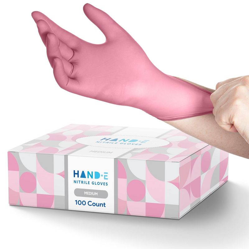 Hand-E Pink Nitrile Gloves, Perfect for Cleaning & Cooking - 100 Pack, 1 of 6