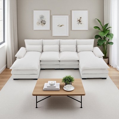 110" Chenille U-Shaped Modular Sectional Sofa with Double Chaise & Pillows