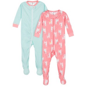 Gerber Baby and Toddler Girls' Snug Fit Footed Cotton Pajamas - Llama - 18 Months - 2-Pack - 1 of 4