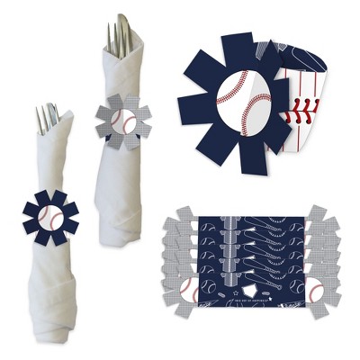 Big Dot of Happiness Batter Up - Baseball - Baby Shower or Birthday Party Paper Napkin Holder - Napkin Rings - Set of 24