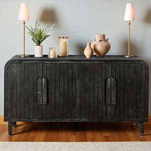 59" Farmhouse Vintage Sideboard Buffet Cabinet with Curved Handles,Vertical Wood Grain Carved Doors &Adjustable Shelves,Storage Credenza for Kitchen - 1 of 4