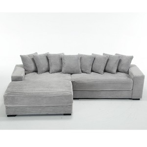 TiramisuBest Gray L-Shaped Two-Piece Sofa, Corduroy Corner Couch with Left Chaise, Armrests & 8 Cushions - 1 of 4