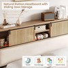 Homhougo Rattan Bed Frame King with Shelves, Boho King Bed Frame with Shelf Headboard Sliding Door Ivory - 3 of 4