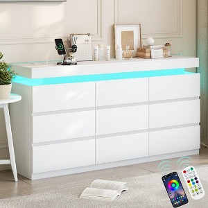 Vipbear 9-drawer vanity with power socket and LED lights, spacious storage cabinet, charging dock - 1 of 4