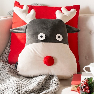 Reno Reindeer Multicolored Plush Holiday Pillow