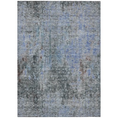 Gray Charcoal And Blue Abstract Washable Indoor Outdoor Area Rug