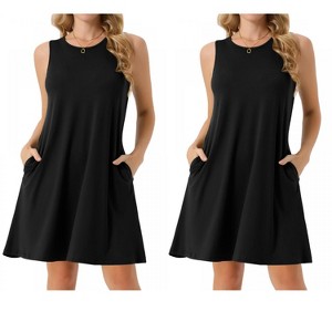 INSPIRE CHIC Women's Tie Dye Tank Beach Casual Sleeveless Loose Tshirt Sundress with Pockets 2 Packs - 1 of 4