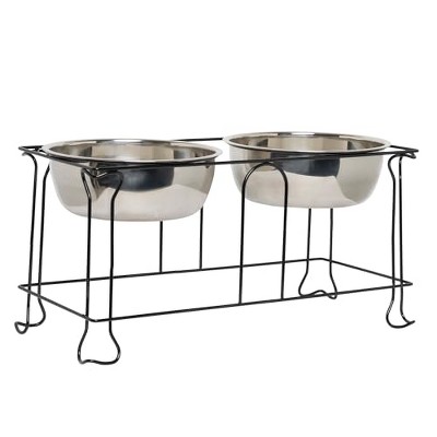 Large Black Wrought Iron Stand with Double Stainless Steel Feeder Bowls
