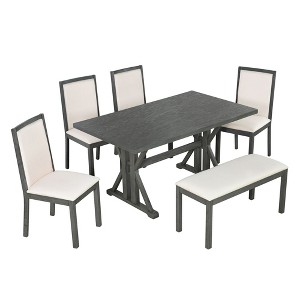 NicBex 6 Pieces Dining Table Set with 4 Dining Chairs and Bemch,Modern 59 Inch Kitchen Table & Chairs Set for 4-5 - 1 of 4