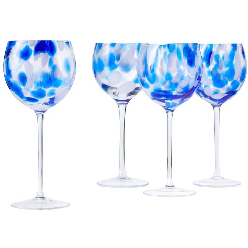 Segunda Vida Primavera Stemmed Margarita Glasses - Blue Rim Margarita Glass  Set Made in Mexico - 100% Recycled Glass 10oz Set of 2