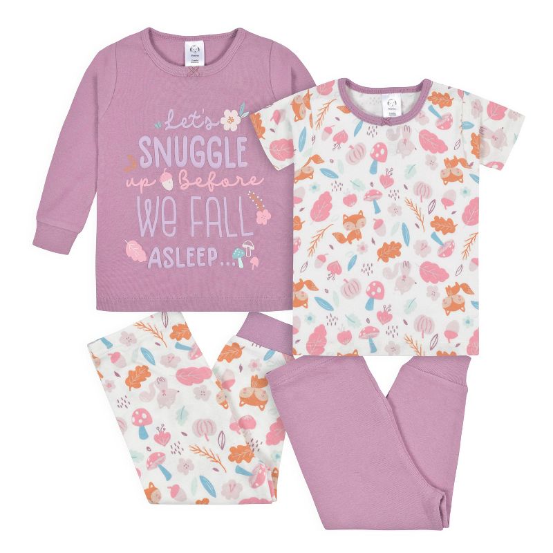 Gerber Infant & Toddler Girls' Snug Fit Cotton Pajamas, 4-Piece Set, 1 of 10