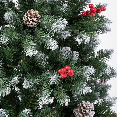 Cullen Slim Green Pine Christmas Tree with Berries and Pinecones
