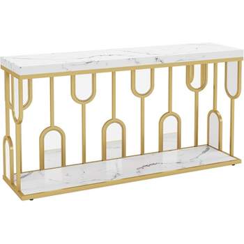 Tribesigns Modern 2-tier Console Table with Mirrored Acrylic and Faux Marble Board, Sofa Table Behind Couch for Entryway Living Room Hallway